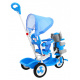 detský trojkolový bicykel Elephant Blue + zvuky + strieška + zábrana + opierka nôh + rukoväť + lyžiny + úložný priestor