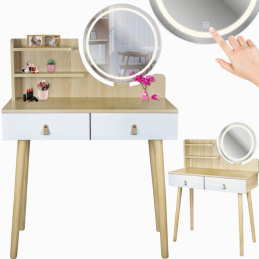 Kozmetický toaletný stolík s LED zrkadlom - SCANDI svetlý buk
