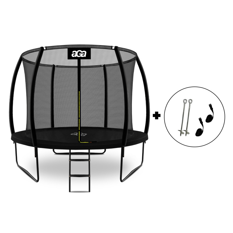 Aga SPORT EXCLUSIVE Trampolína 305 cm Čierna + ochranná sieť + rebrík + kotviaca sada 2ks