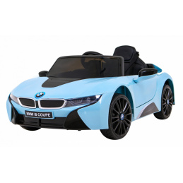 BMW I8 Lift Battery Car Blue + diaľkové ovládanie + pomalý štart + 3bodové pásy + MP3 USB + LED dióda