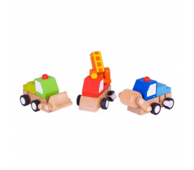Bigjigs Toys Drevené farebné autíčka na naťahovanie