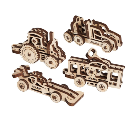 Ugears 3D drevené mechanické puzzle 4 mechanické prívesky Vozidlá
