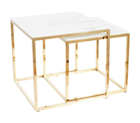 Signal Konferenčný stôl Sada GLORIA 45x45 cm s efektom mramoru Biela/Zlatá
