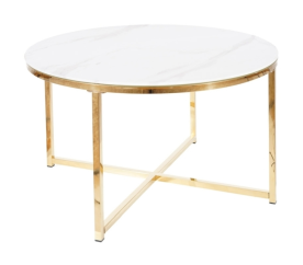Signal Konferenčný stôl SALMA  ?  80 cm s efektom bieleho mramoru Biela//Zlatá