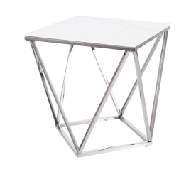 Signal Konferenčný stôl SILVER B II 50x50 cm efekt bieleho mramoru Biela/Strieborná