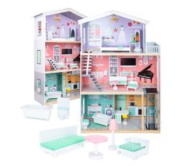 Aga Drevený domček pre bábiky s nábytkom Pastelový