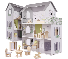 Aga Drevený domček pre bábiky s nábytkom 70 cm Šedý
