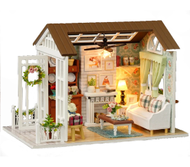 Aga Drevený model obývacej izby pre bábiky na zostavenie LED