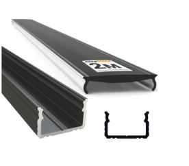 Hliníkový profil pre LED pásky OXI-Dx pre povrchovú montáž 2m čierny + čierny difúzor