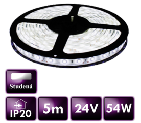 LED pásik - SMD 2835 - 5 m - 60 LED/m - 10,8 W/m - 24V - IP20 - studená biela