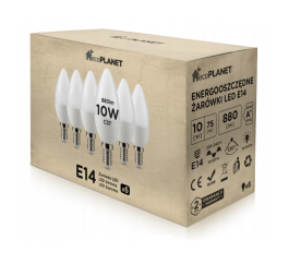 6x LED žiarovka - ecoPLANET - E14 - 10W - sviečka - 880Lm - studená biela