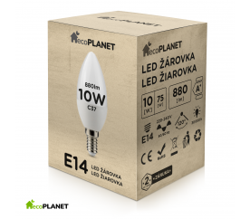 LED žiarovka - ecoPLANET - E14 - 10W - sviečka - 880Lm - neutrálna biela