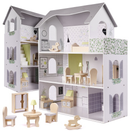 Aga Drevený domček pre bábiky s nábytkom 70 cm Sivý