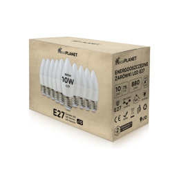 10x LED žiarovka - ecoPLANET - E27 - 10W - sviečka - 880Lm - studená biela