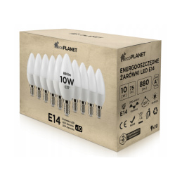10x LED žiarovka - ecoPLANET - E14 - 10W - sviečka - 880Lm - studená biela