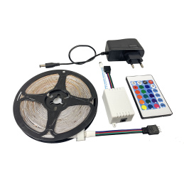 LED pásik RGB - IP65 - 5m + diaľkové ovládanie + napájací adaptér - SADA