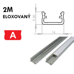 Hliníkový Profil pre LED pásiky A Povrchový 2m ELOXOVANÝ