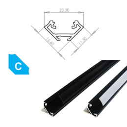 Hliníkový Profil pre LED pásiky C Rohový Eloxovaný čierny 2m