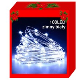 Svetelný reťazec na batérie 100 LED studená biela 10m ISO 7267