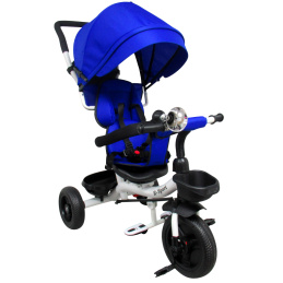 Detská trojkolka s vodiacou tyčou bez brzdy T4, 360° otočné kolesá Modrá