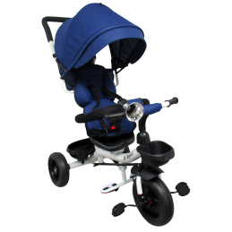 R-Sport Detská trojkolka s vodiacou tyčou bez brzdy T4, 360° otočné kolesá Tmavo modrá