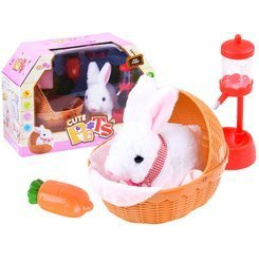Interaktívny králik v košíku s doplnkami ZA3551 - Biely